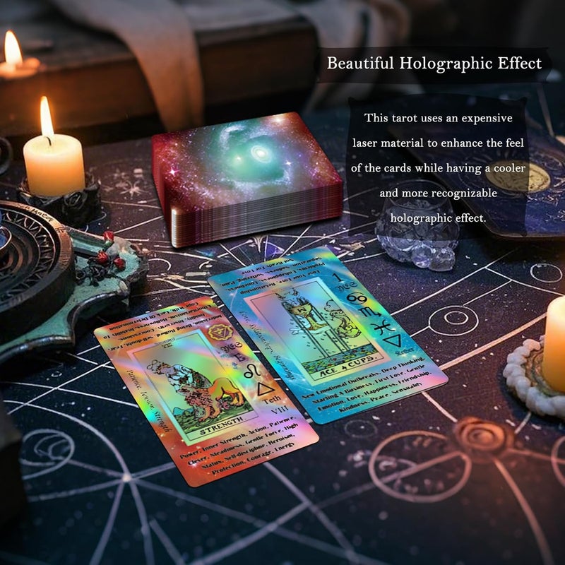 Smoostart Tarot Cards for Beginners with Meanings on Them, Surface Laser Cards Holographic Tarot with Guide Book, Tarot Cards Deck with Keywords - Image 4